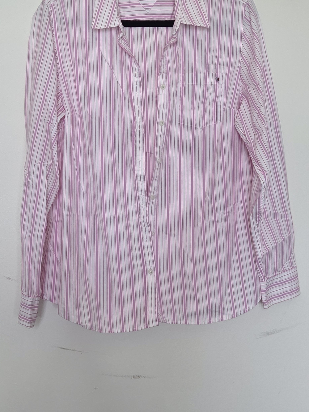 Tommy Hilfiger Pink and White Striped Button-Down Shirt